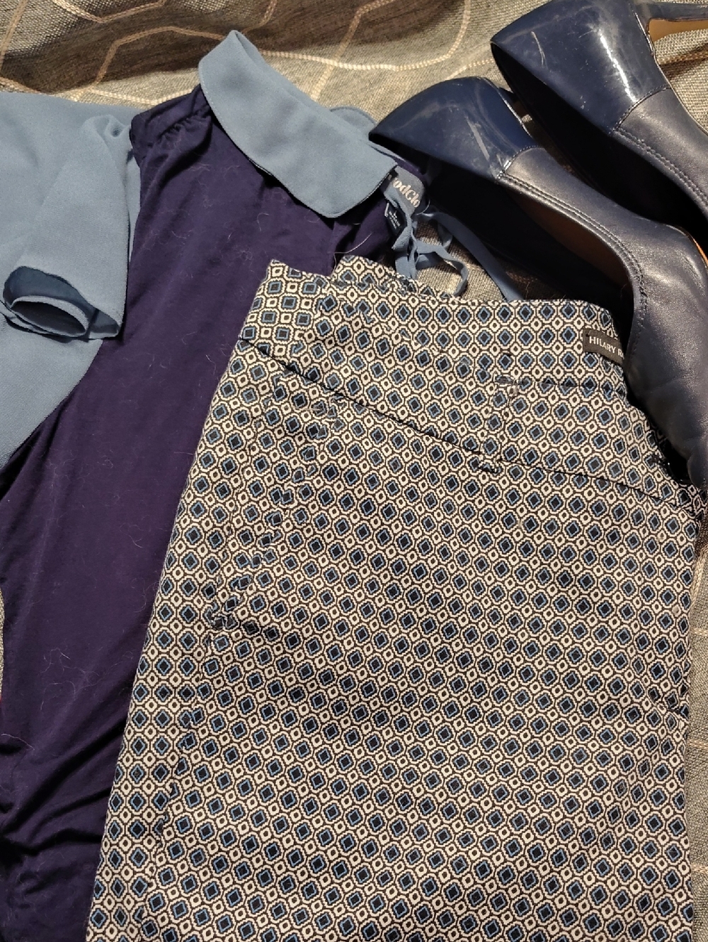 Patterned Blue Flat Face Slacks